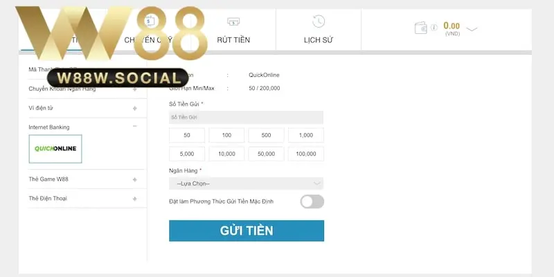 Nạp Tiền W88 - Các Bước Giao Dịch Gửi Điểm Thành Công 4 3 bước sử dụng cổng internet banking đơn giản